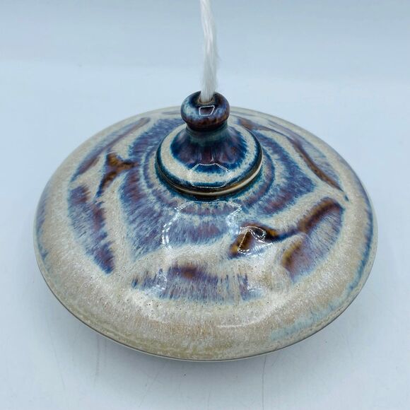 Bill Campbell Studio Art Pottery Oil Lamp Signed Blue Rust Drip Glaze Design - Picture 1 of 10